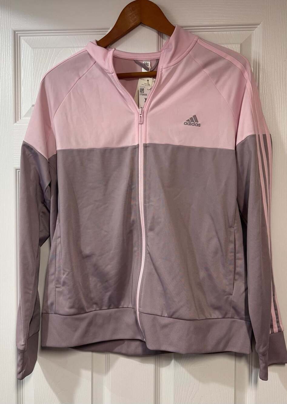 Adidas Essentials Color Block Tricot Zip Hoodie Size XL Pink Gray Jacket